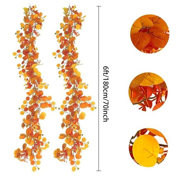 2Pk 6ft Artificial Fall Garland Maple Leaves Autumn Home Mantel Table Decoration - Picture 2 of 13